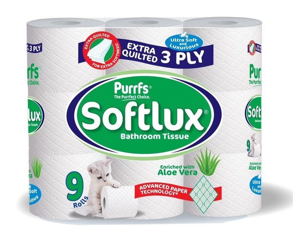 Softlux 3ply Paper 9pk Toilet Tissue Aloe Vera x 5 Rolls