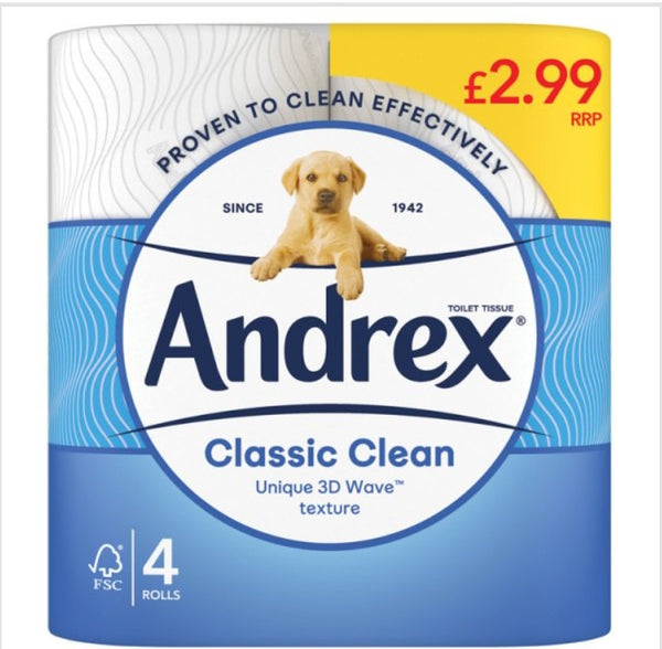 Andrex Classic Clean Toilet Tissue 6x4 Rolls