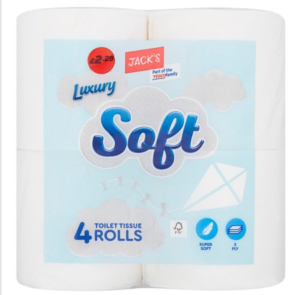 Jack's Luxury Soft 10 x 4 Rolls Toilet Tissue 3 Ply Paper